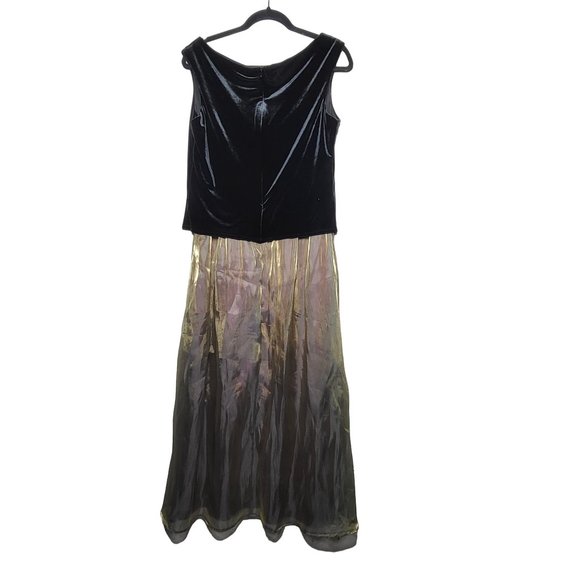 Crimson by Lawrence Kurtz Women's Black Velvet Gold Taffeta Dress Size 10 Formal - Picture 2 of 10